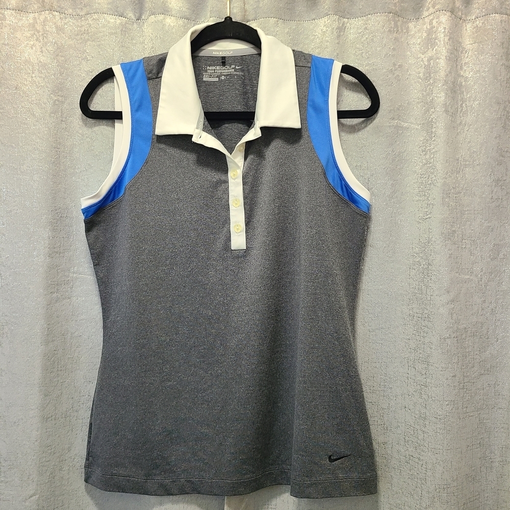 Nike Women's Gray and‎ Blue Polo Top